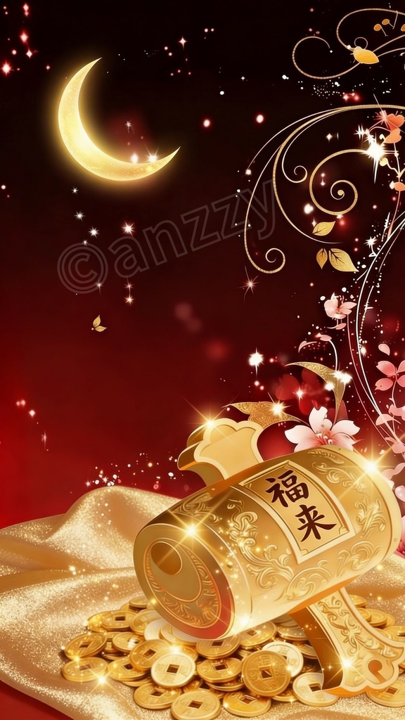 幸福と金運を呼ぶ『打ち出の小槌』ループ動画素材1(赤)+画像2枚