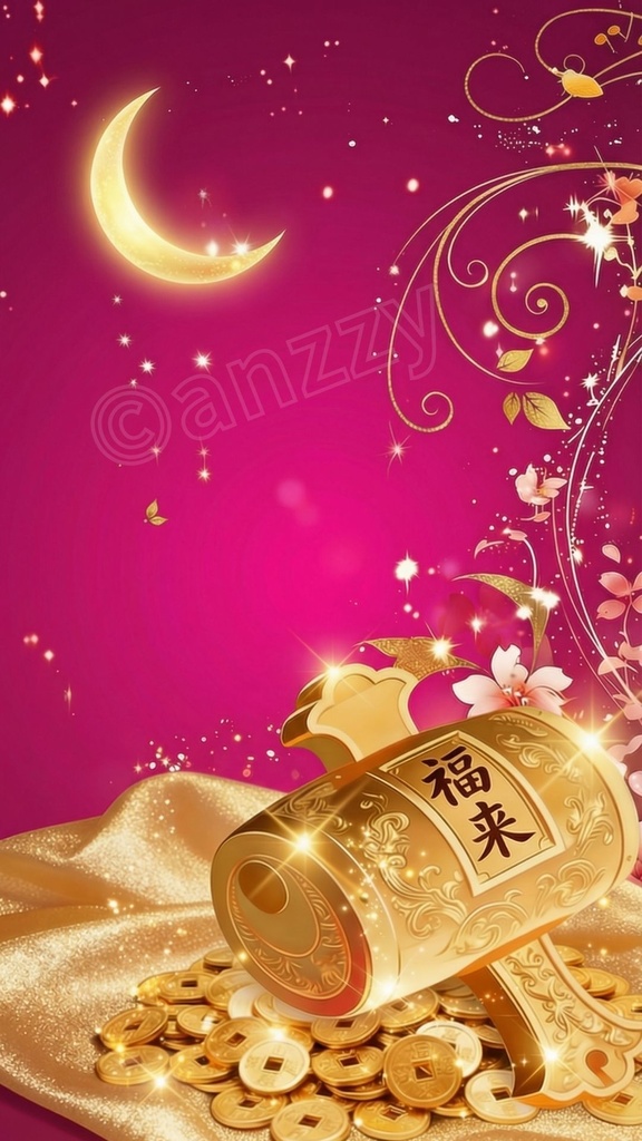 幸福と金運を呼ぶ『打ち出の小槌』ループ動画素材２（ピンク）＋画像２枚