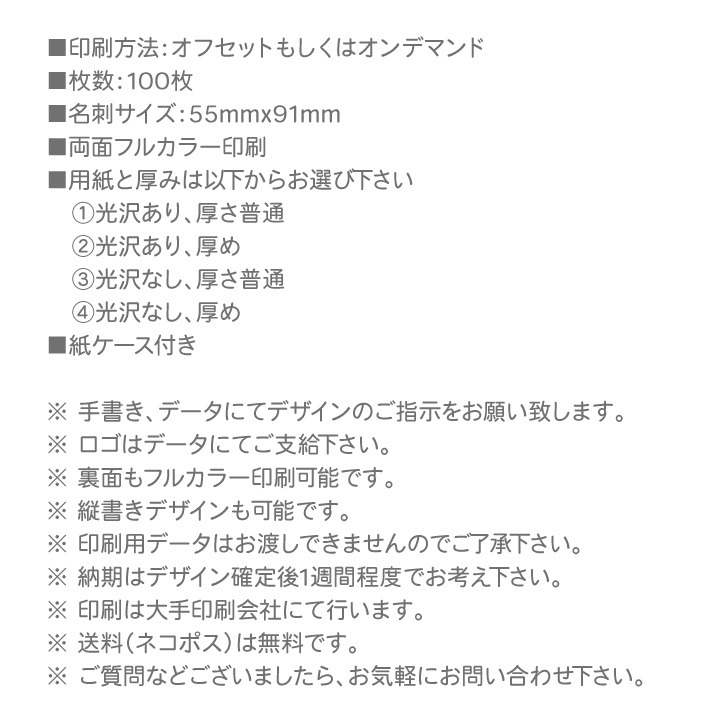 名刺 名刺作成 名刺印刷 100枚 両面 フルカラー 紙ケース付 No.1105