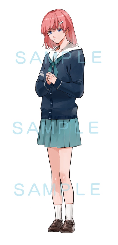 【無料版あり】立ち絵_01 ピンク髪 セーラー服+カーディガン 少女