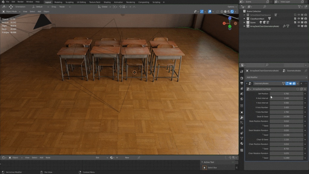 学校の机とイス【3Dモデル&シーンデータ】
