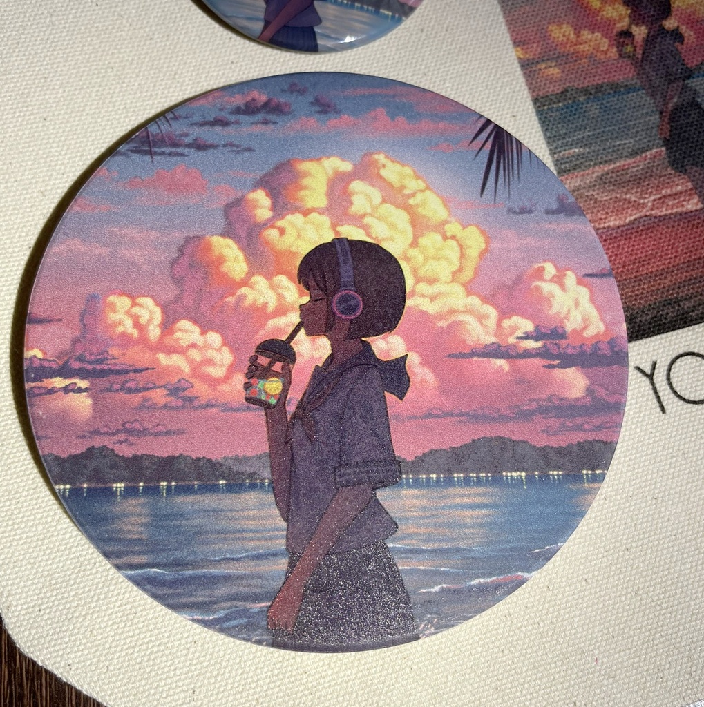 「夏の潮風を浴びていたい」コースター(赤)