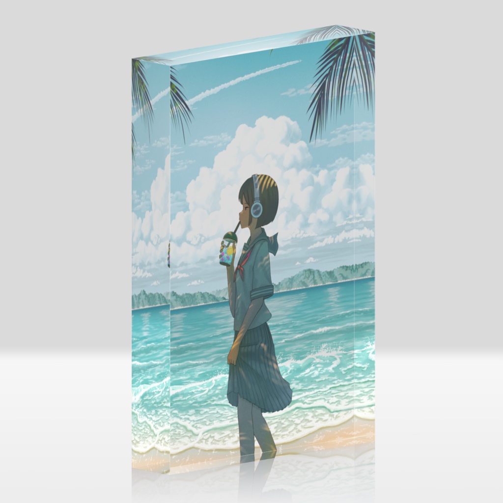 「夏の潮風を浴びていたい」アクリルブロック(青)