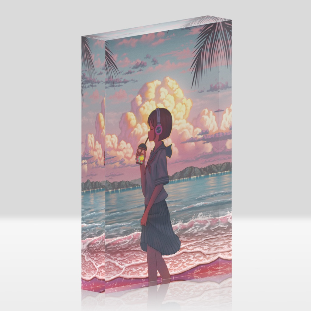 「夏の潮風を浴びていたい」アクリルブロック(赤)