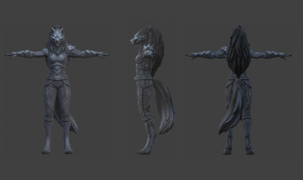 【3D】ファンタジー黒狼 VRM+FBX同封