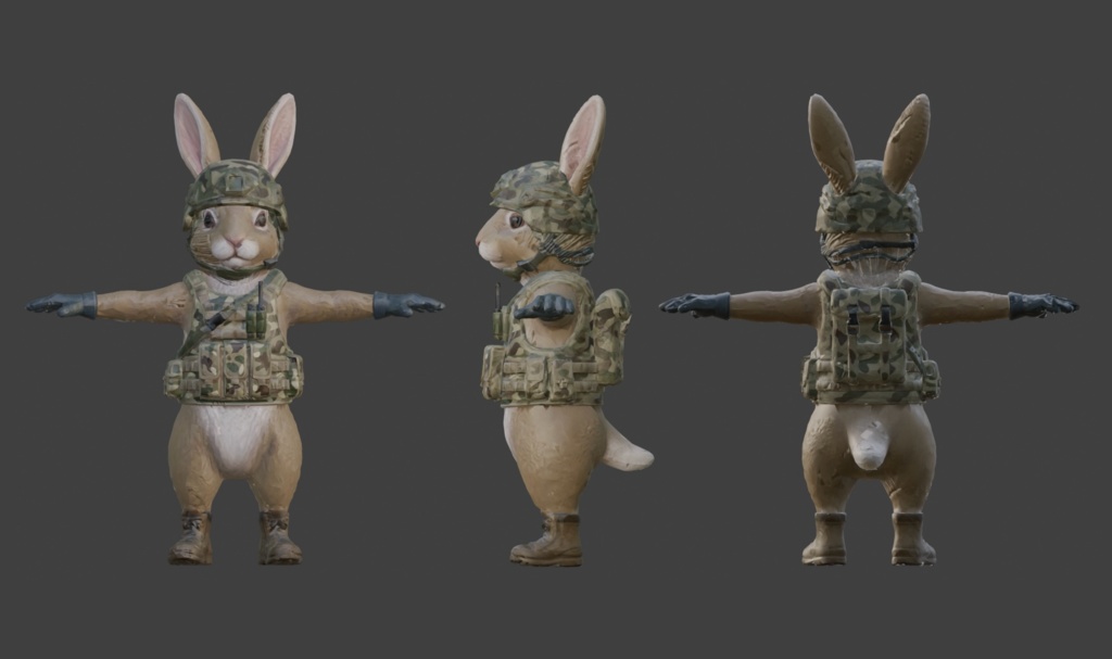 【3Dモデル】コマンドーうさぎ VRM+FBX同封