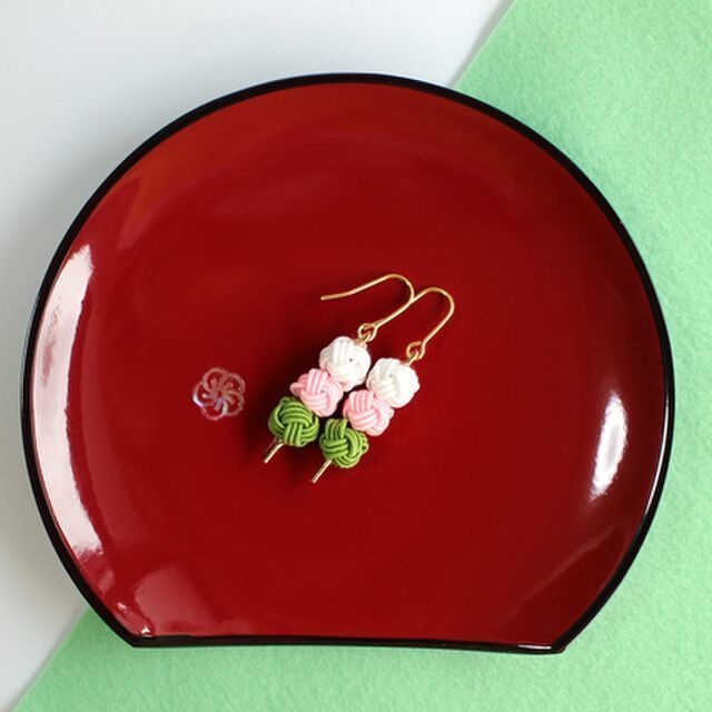 水引ピアス-三色団子-
