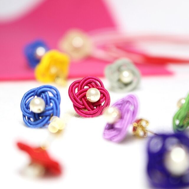 水引ピアス-菜の花-