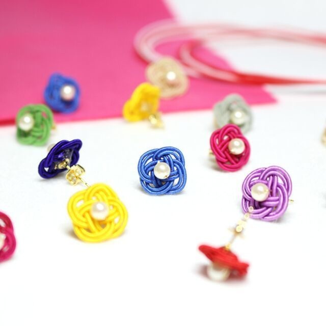 水引ピアス-菜の花-