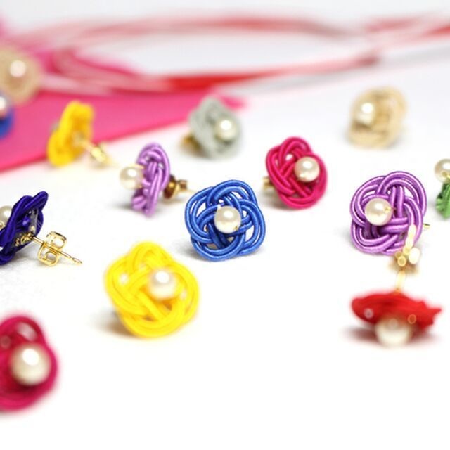 水引ピアス-菜の花-