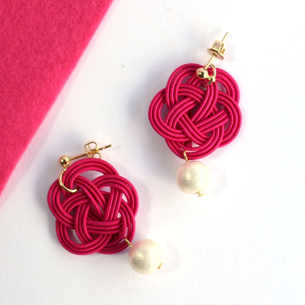 水引ピアス・イヤリング-李紅一雫-