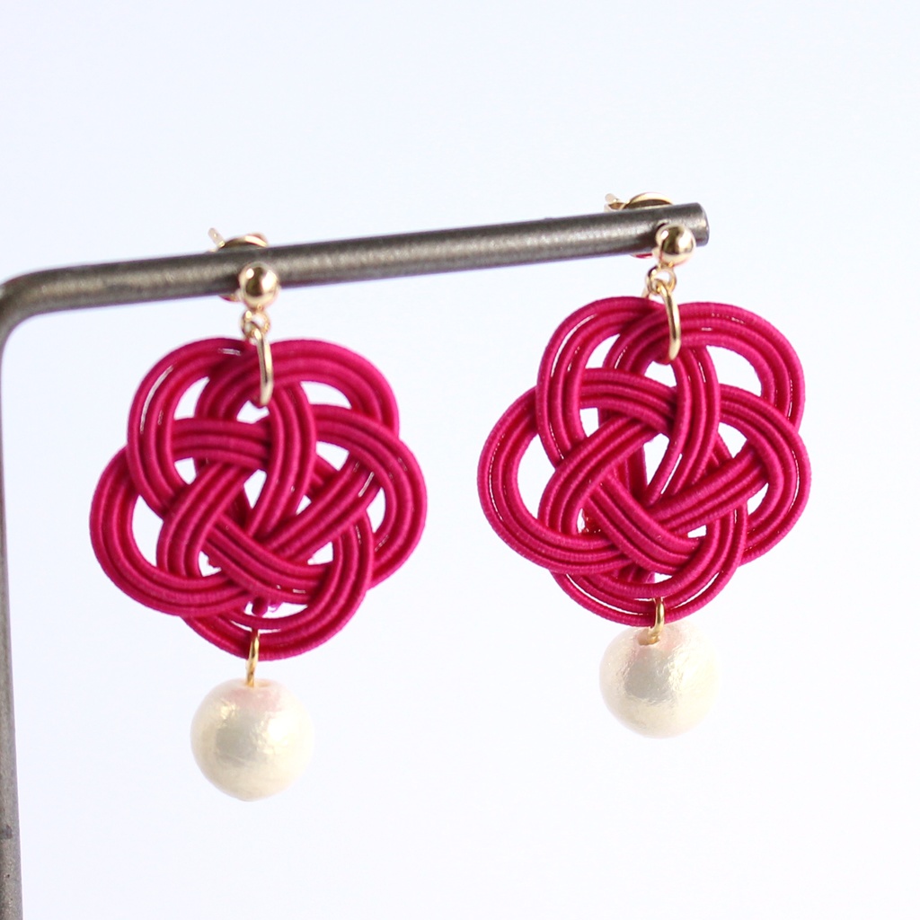 水引ピアス・イヤリング-李紅一雫-