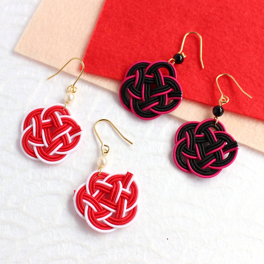 水引ピアス・イヤリング-平梅結び飾り玉-