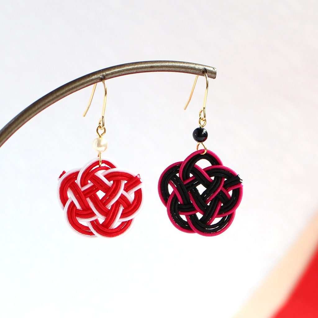 水引ピアス・イヤリング-平梅結び飾り玉-