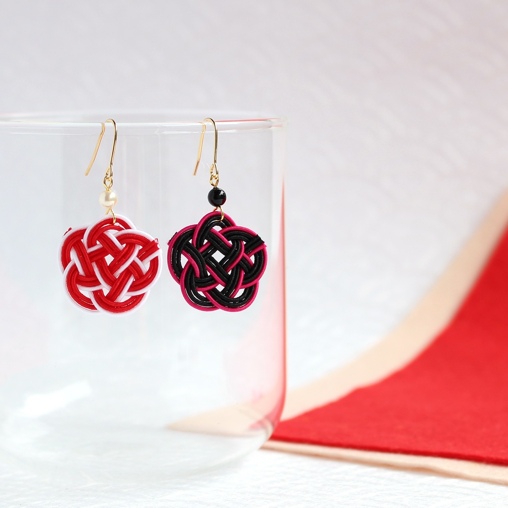 水引ピアス・イヤリング-平梅結び飾り玉-