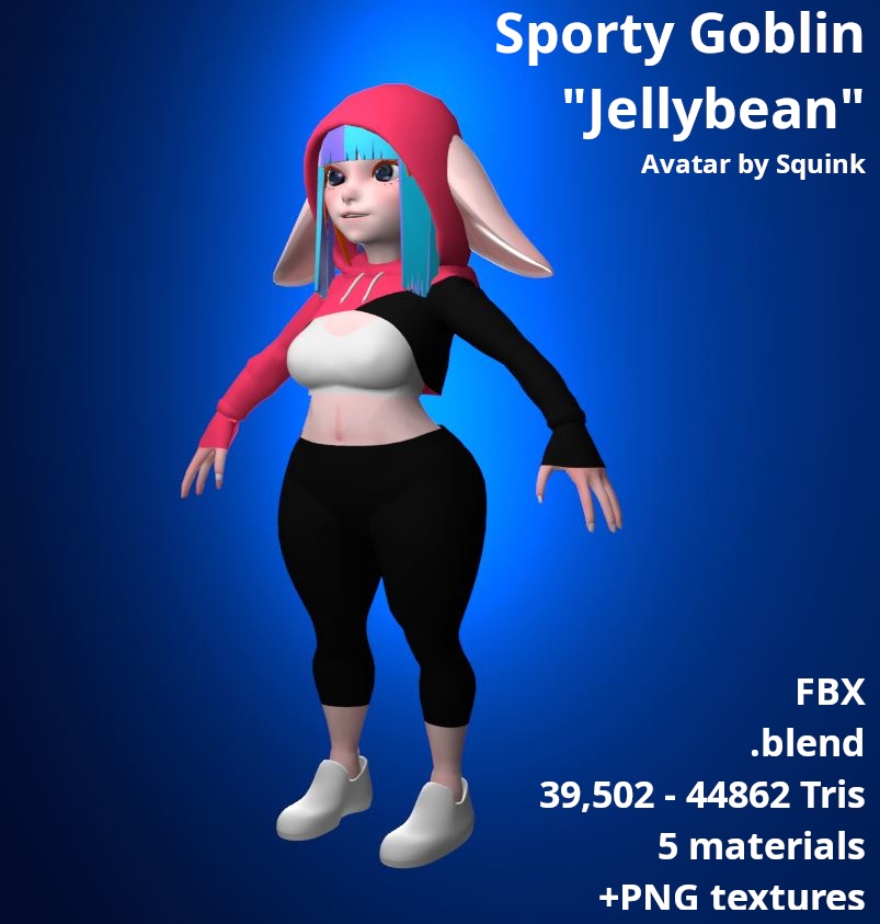 【3Dモデル VRChat】Sporty Goblin Woman "Jellybean" Avatar プチ ゴブリン
