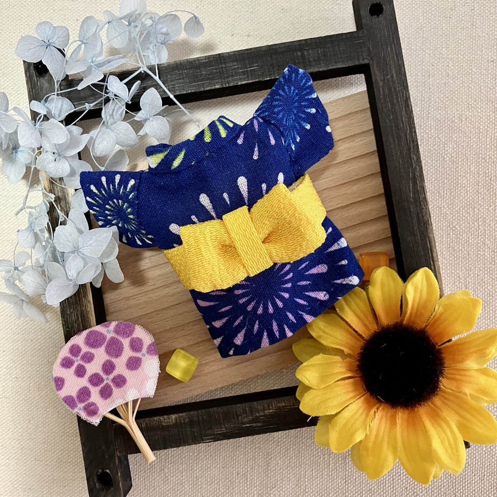 浴衣 花火柄(うちわ付き)