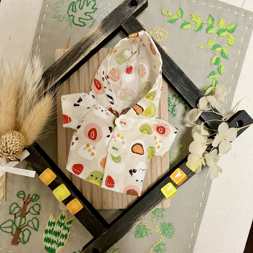 大福&シマエナガ柄のパーカーとズボンのセット