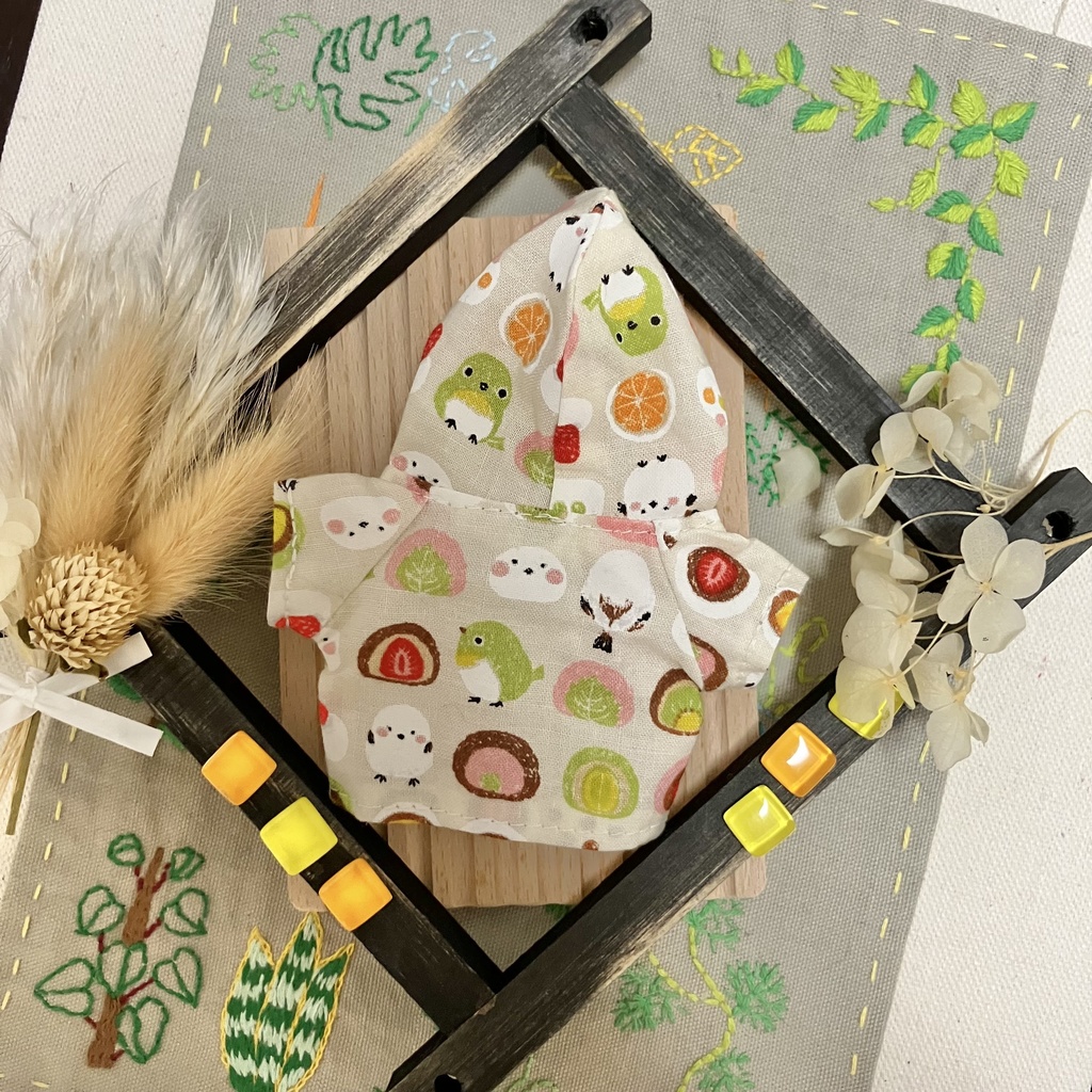 大福&シマエナガ柄のパーカーとズボンのセット