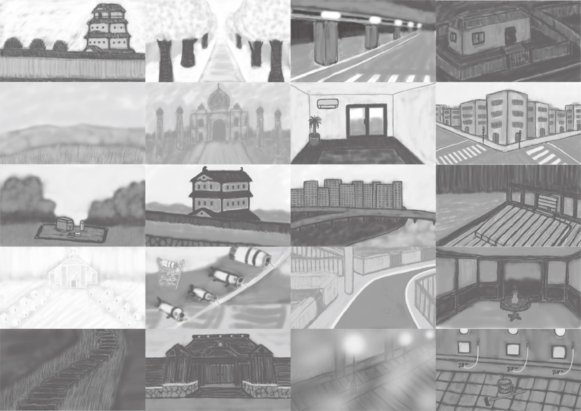 デジタル(グレースケール)で描いた背景ワンドロ2019年7月セット