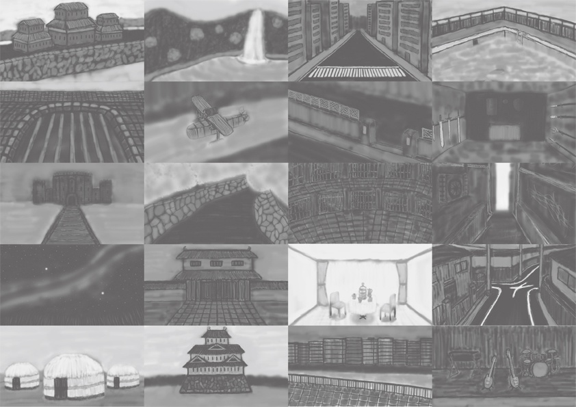 デジタル(グレースケール)で描いた背景ワンドロ2019年7月セット