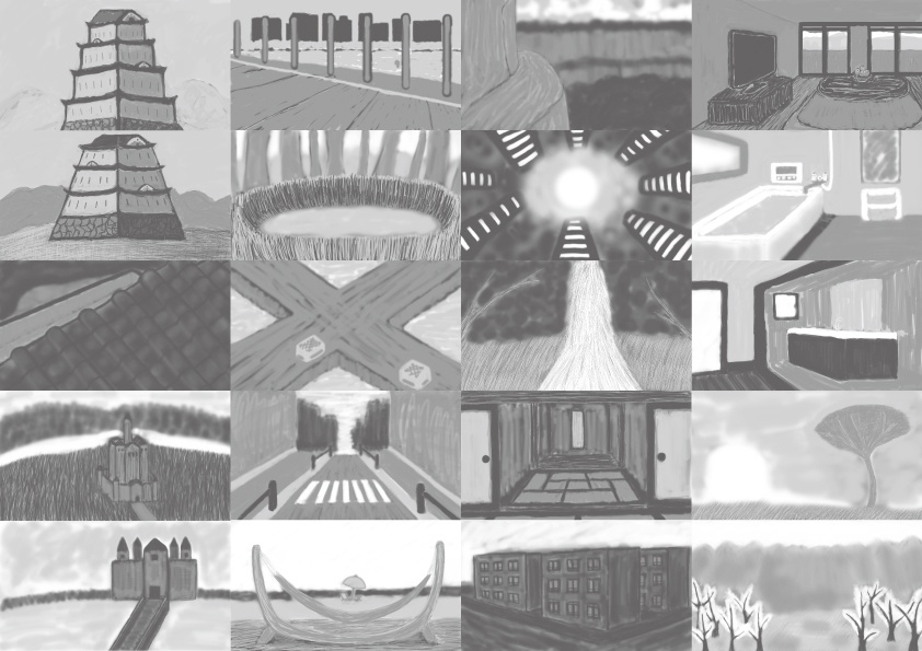 デジタル(グレースケール)で描いた背景ワンドロ2019年7月セット