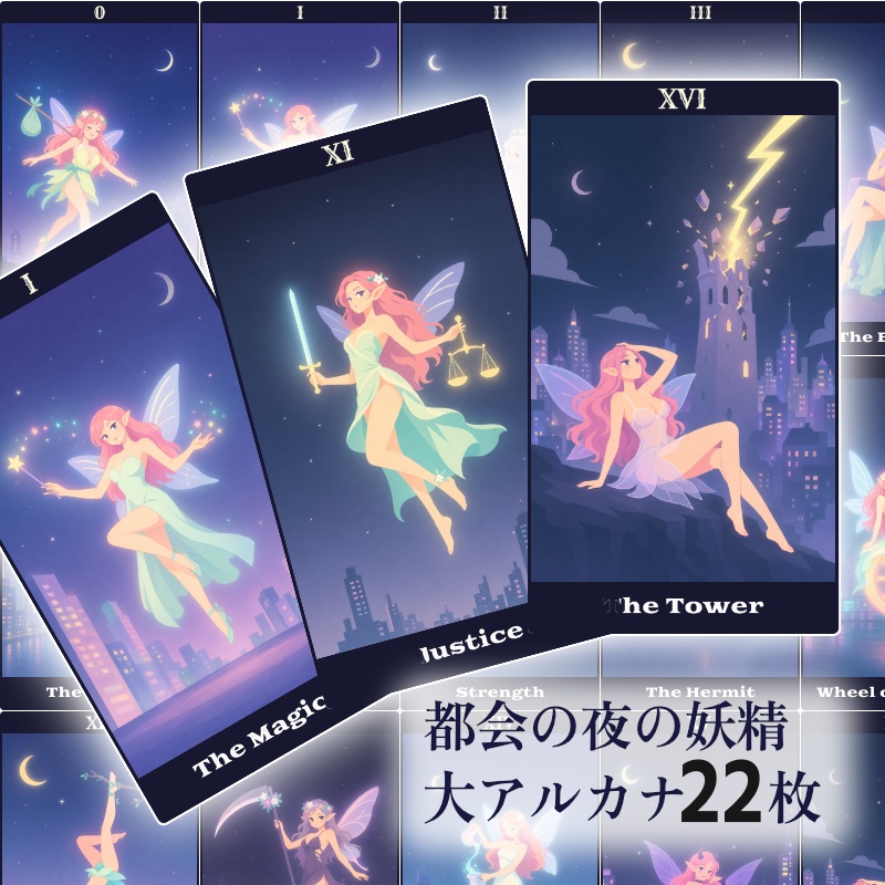 オリジナルタロットカード「都会の夜の妖精」 大アルカナ22枚セット