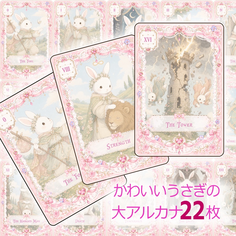 かわいいウサギのタロットカード 大アルカナ22枚