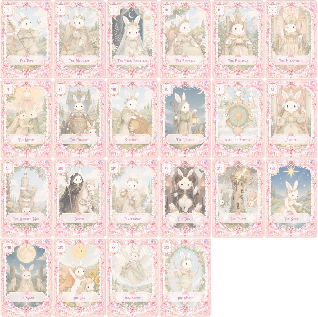 かわいいウサギのタロットカード 大アルカナ22枚