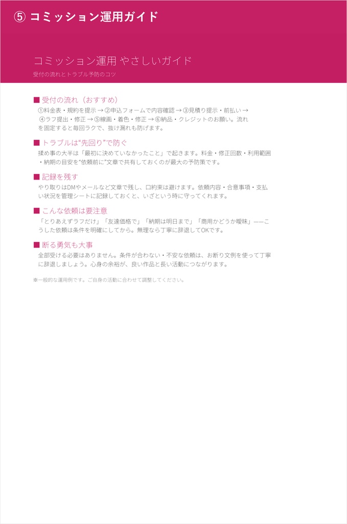【絵師・VTuber向け】コミッション・トラブル完全対策キット(規約完全版+揉めた時の文例集+料金設計)