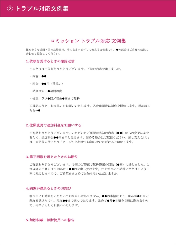 【絵師・VTuber向け】コミッション・トラブル完全対策キット(規約完全版+揉めた時の文例集+料金設計)