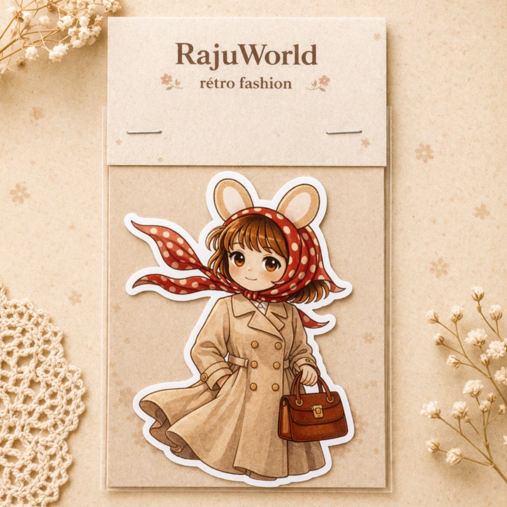 【昭和レトロ】らじゅのせかい　フレークシール（大）スカーフらじゅ