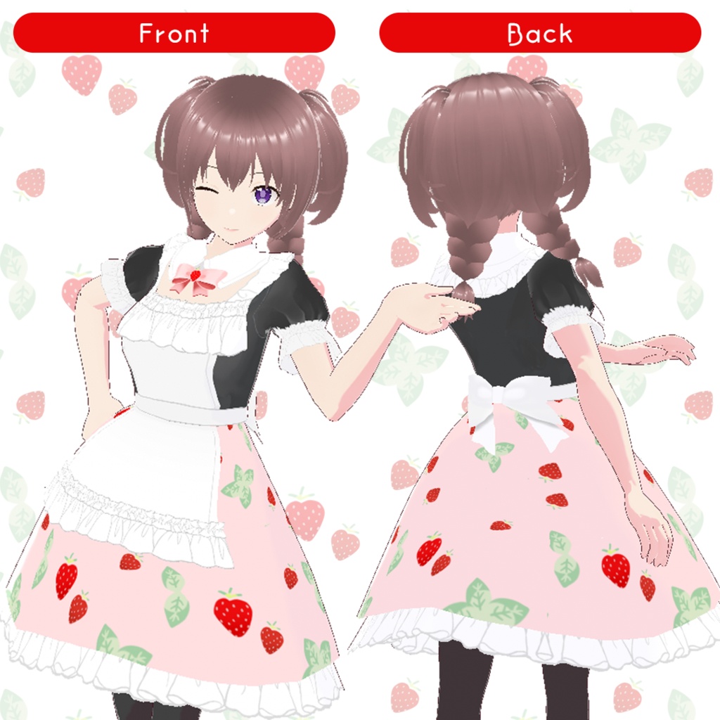【Vroid】いちごのエプロンワンピース【カスタムアイテム】