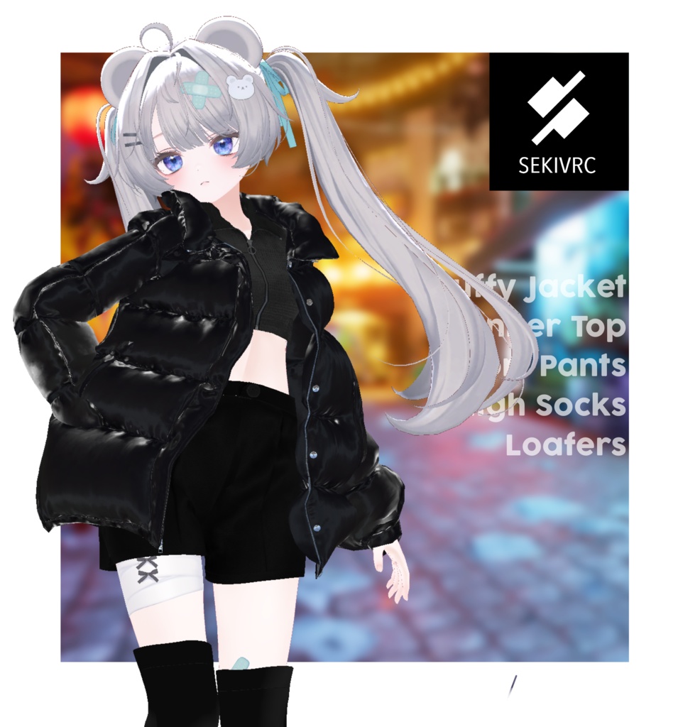 Midnight Gloss 【ダウンジャケット/ショートパンツ/ニーハイ/ローファー】地雷・ストリート