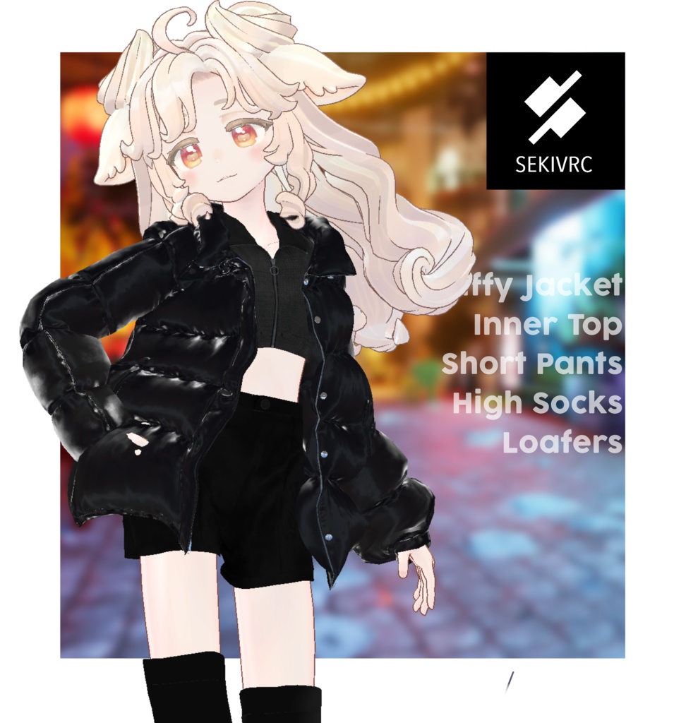 Midnight Gloss 【ダウンジャケット/ショートパンツ/ニーハイ/ローファー】地雷・ストリート