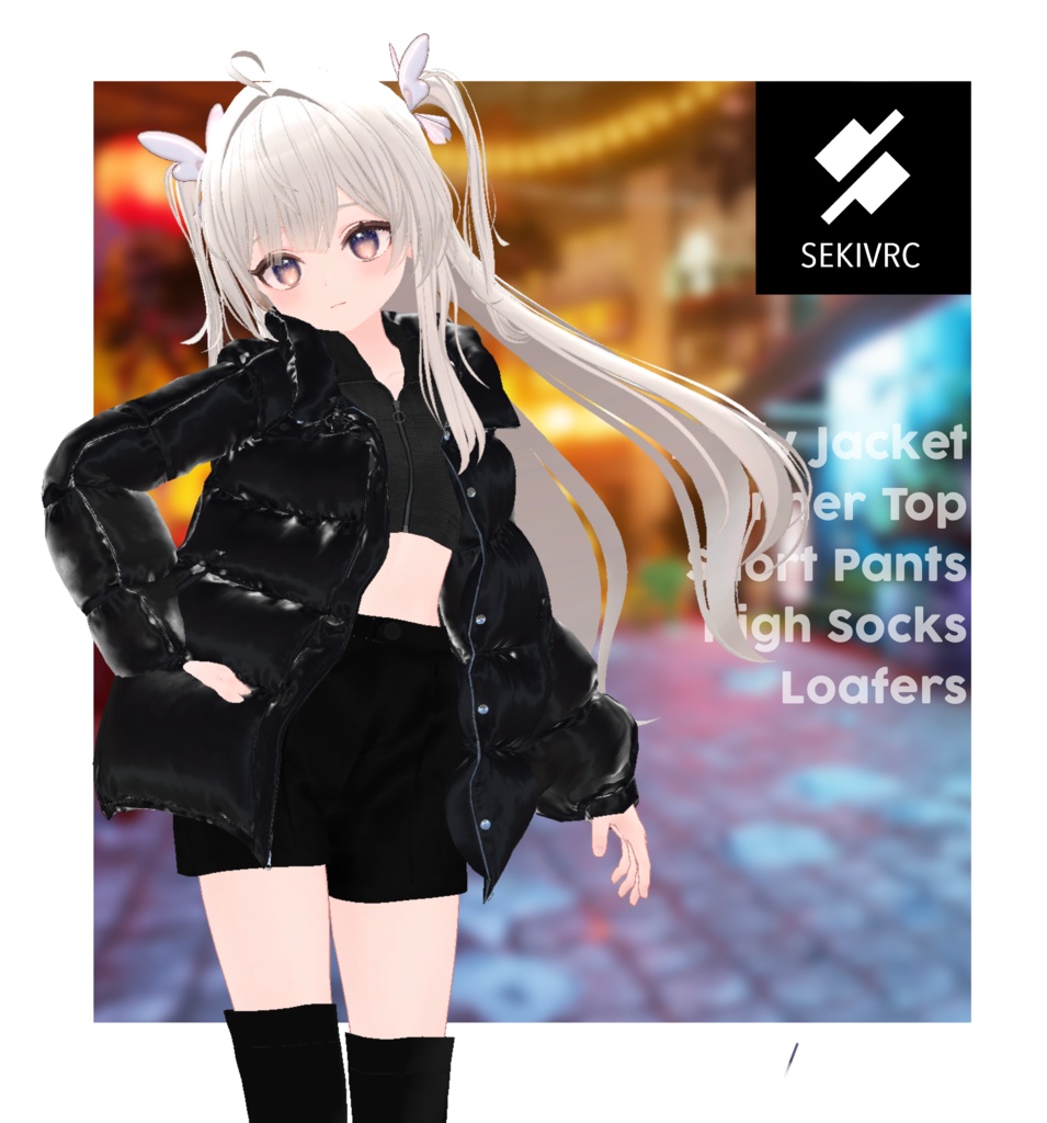 Midnight Gloss 【ダウンジャケット/ショートパンツ/ニーハイ/ローファー】地雷・ストリート