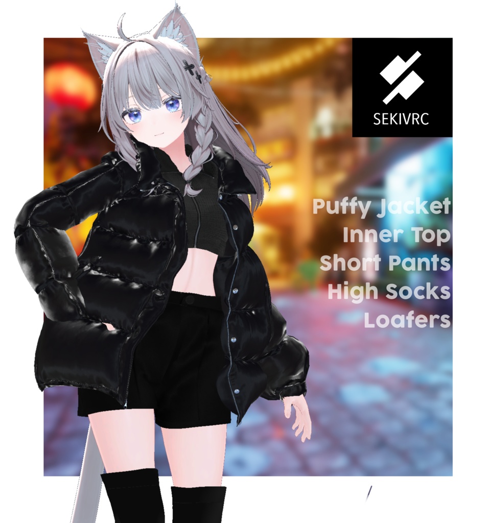 Midnight Gloss 【ダウンジャケット/ショートパンツ/ニーハイ/ローファー】地雷・ストリート