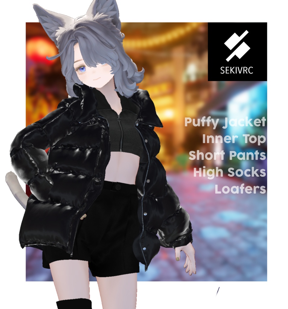 Midnight Gloss 【ダウンジャケット/ショートパンツ/ニーハイ/ローファー】地雷・ストリート