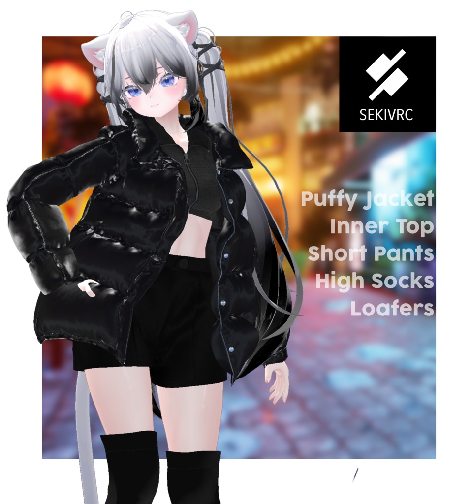 Midnight Gloss 【ダウンジャケット/ショートパンツ/ニーハイ/ローファー】地雷・ストリート