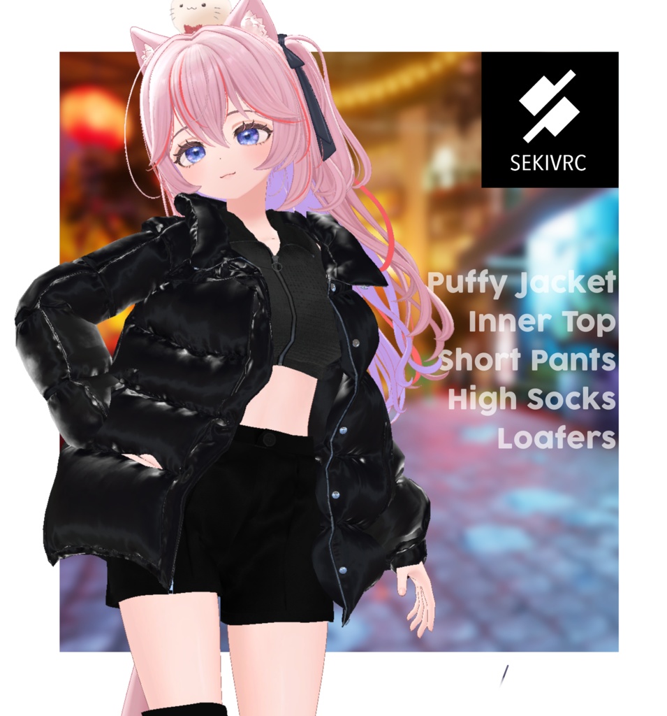 Midnight Gloss 【ダウンジャケット/ショートパンツ/ニーハイ/ローファー】地雷・ストリート