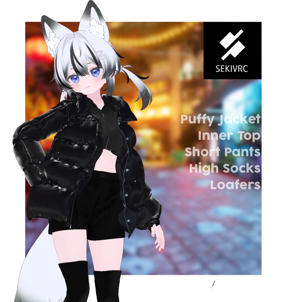 Midnight Gloss 【ダウンジャケット/ショートパンツ/ニーハイ/ローファー】地雷・ストリート