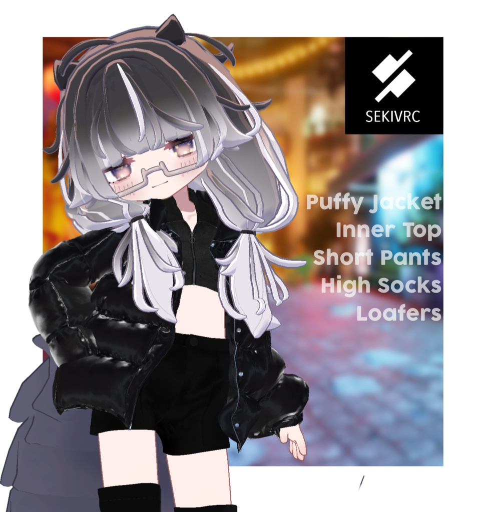 Midnight Gloss 【ダウンジャケット/ショートパンツ/ニーハイ/ローファー】地雷・ストリート