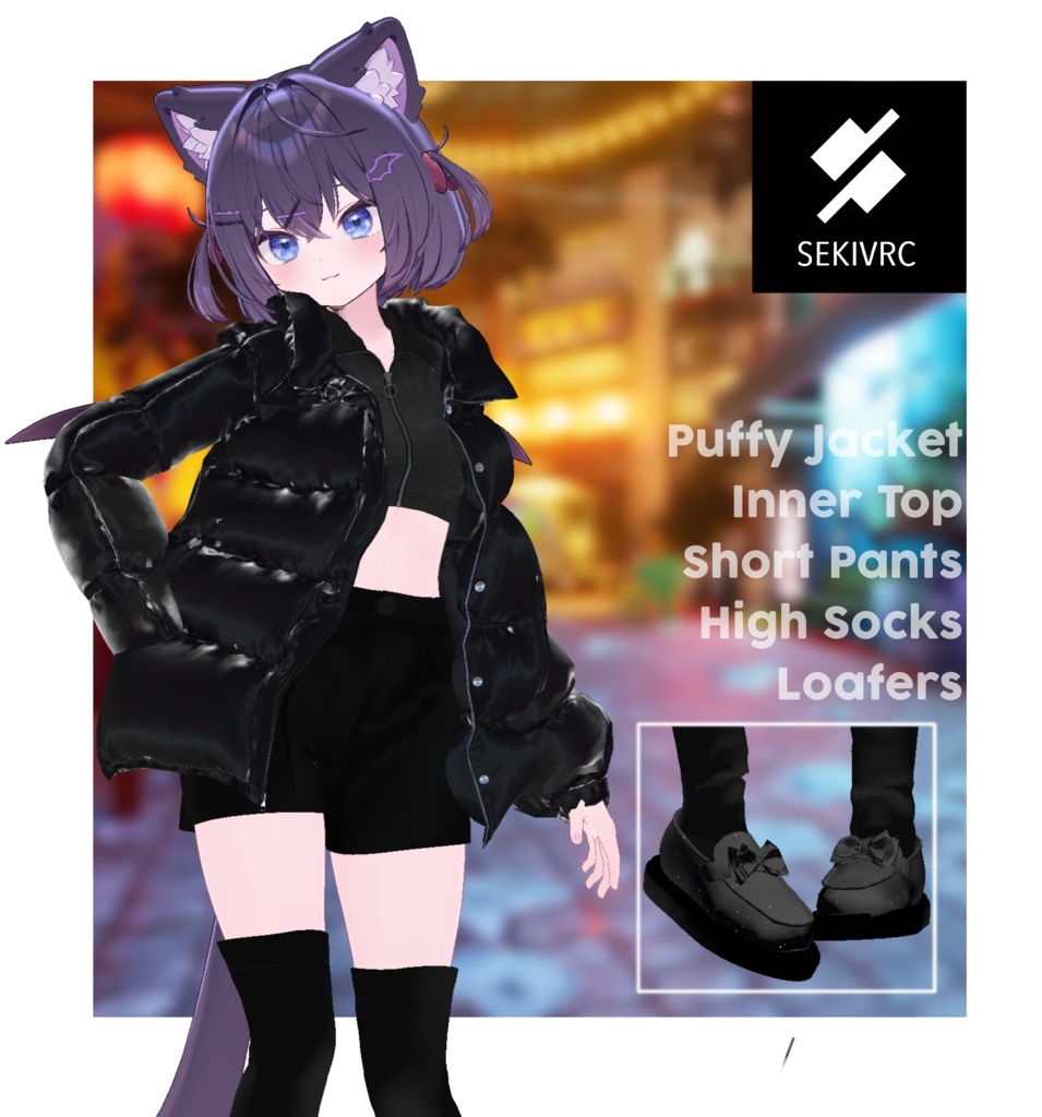 Midnight Gloss 【ダウンジャケット/ショートパンツ/ニーハイ/ローファー】地雷・ストリート