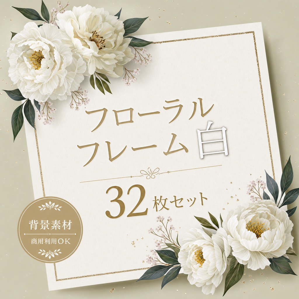 白い花・ウェディング＆ボタニカルフレーム背景 32枚