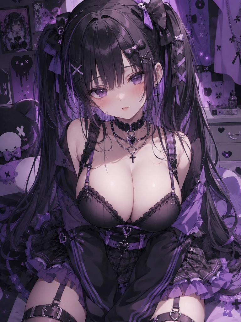 地雷系女子 スマホ壁紙イラストvol.1 黒×紫