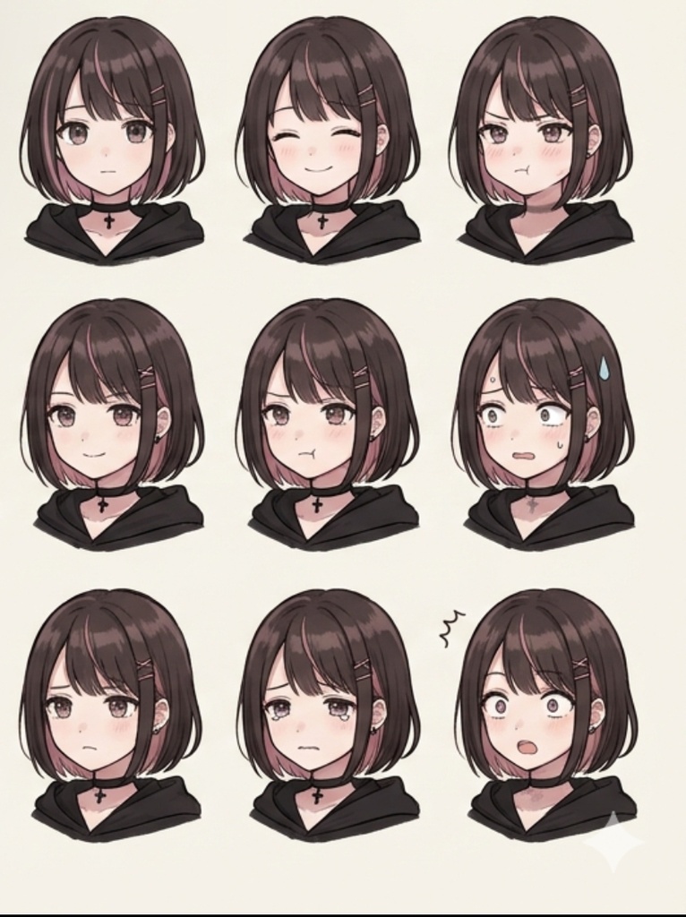 【地雷系女子】全身立ち絵素材セット(表情差分9種付き)
