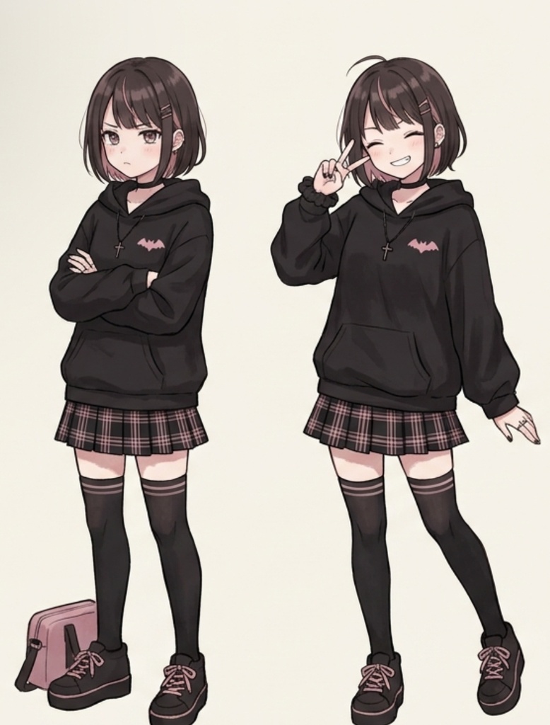 【地雷系女子】全身立ち絵素材セット(表情差分9種付き)