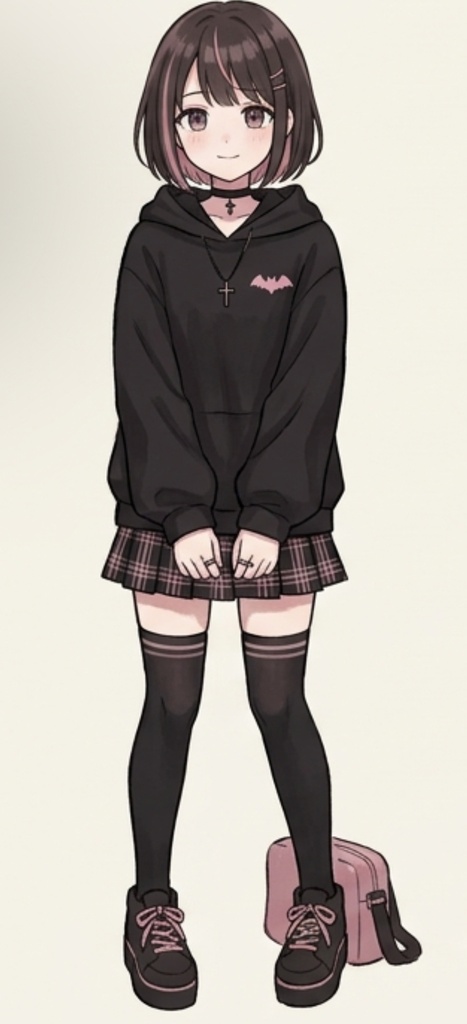 【地雷系女子】全身立ち絵素材セット（表情差分9種付き）