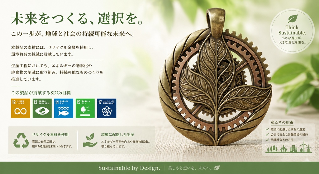 自然と機械の共鳴ペンダント - Leaf Gear Pendant