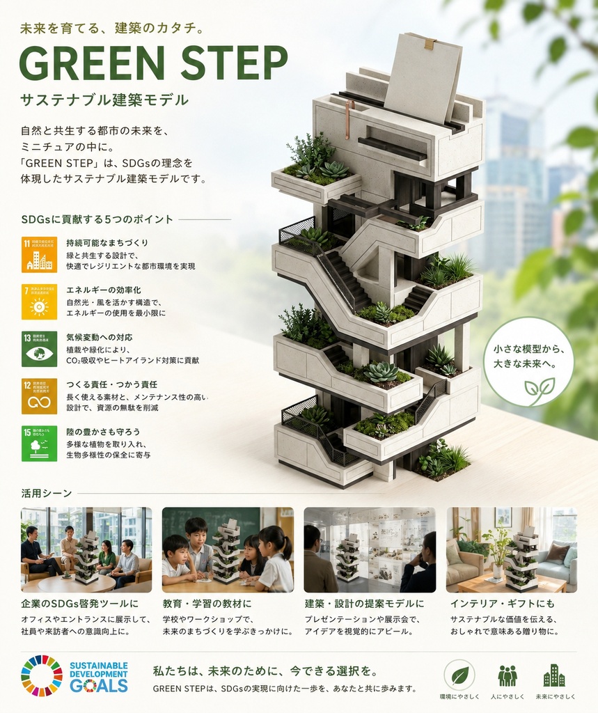 未来都市のグリーンアーキテクチャメモスタンド - Green Step Memo Stand